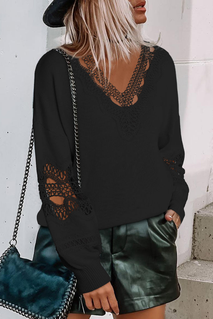 Lace Cut Out V-Neck Sweater