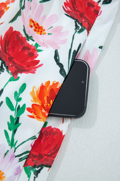 Floral Ricrac Trim 3/4 Puff Sleeve Mini Dress