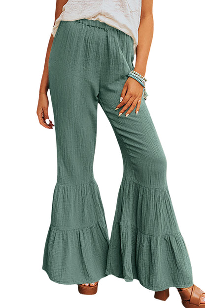 Crinkle Ruffle Bell Bottom Pants