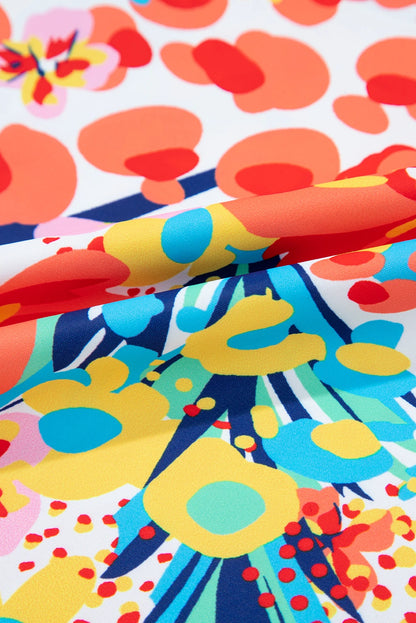 Floral Patchwork Ruffle Cap Sleeve Blouse