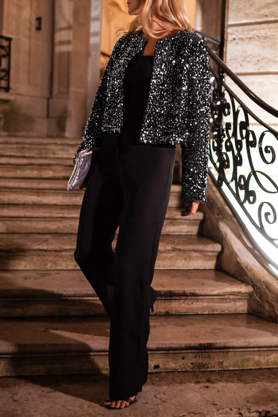 Sequin Open Front Cropped Jacket