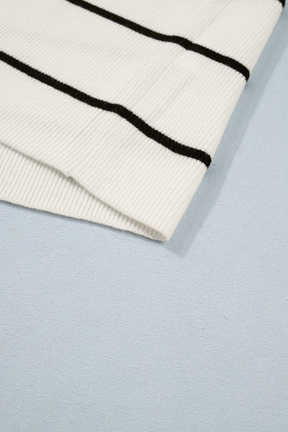 Stripe Ribbed Knit 3/4 Sleeve Sweater Tee