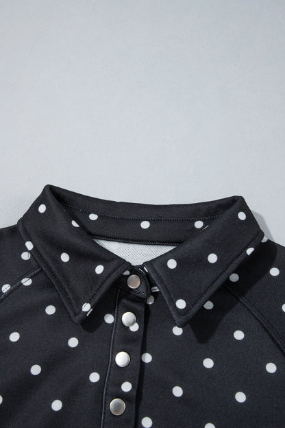 Polka Dot Half Button Collared Long Sleeve Sweatshirt