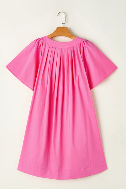 Pleated Flutter Sleeve V-Neck Dress