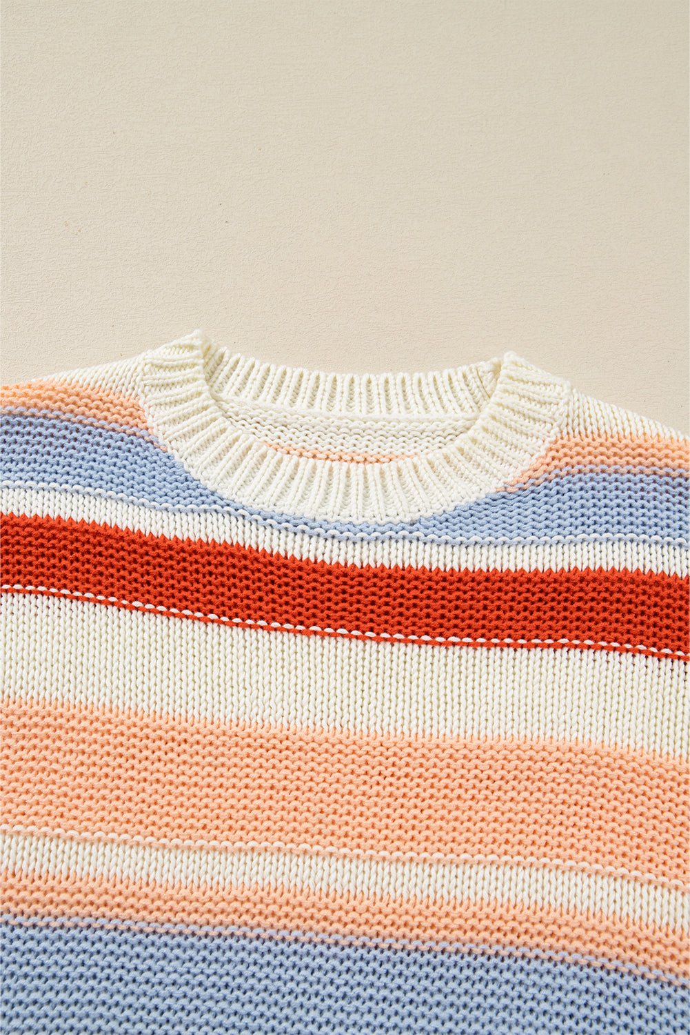 Stripe Colorblock Round Neck Drop Shoulder Sweater