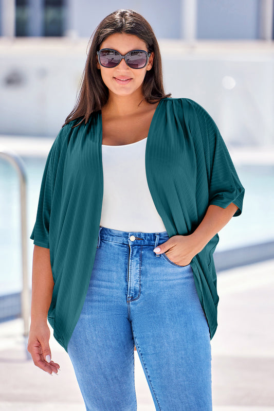 Plus Size Shimmer Ribbed Knit Open-Front Cardigan