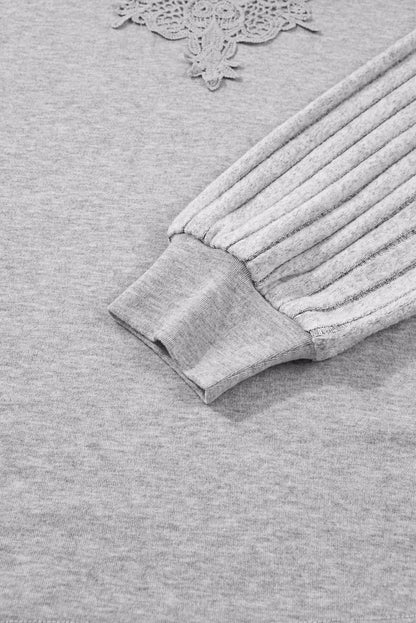 Hollow Lace Ribbed Knit Patchwork Long Sleeve Top