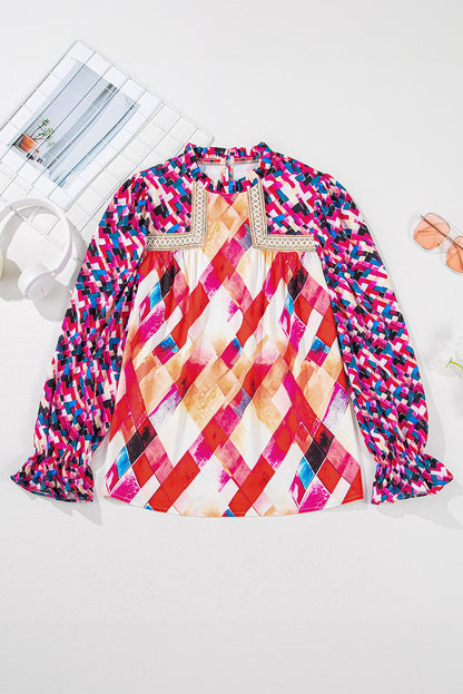 Abstract Puff Sleeve Blouse