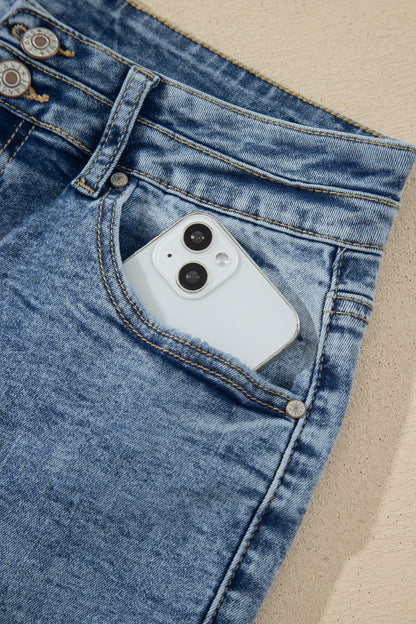 Denim Acid Wash Pockets Flare Jeans