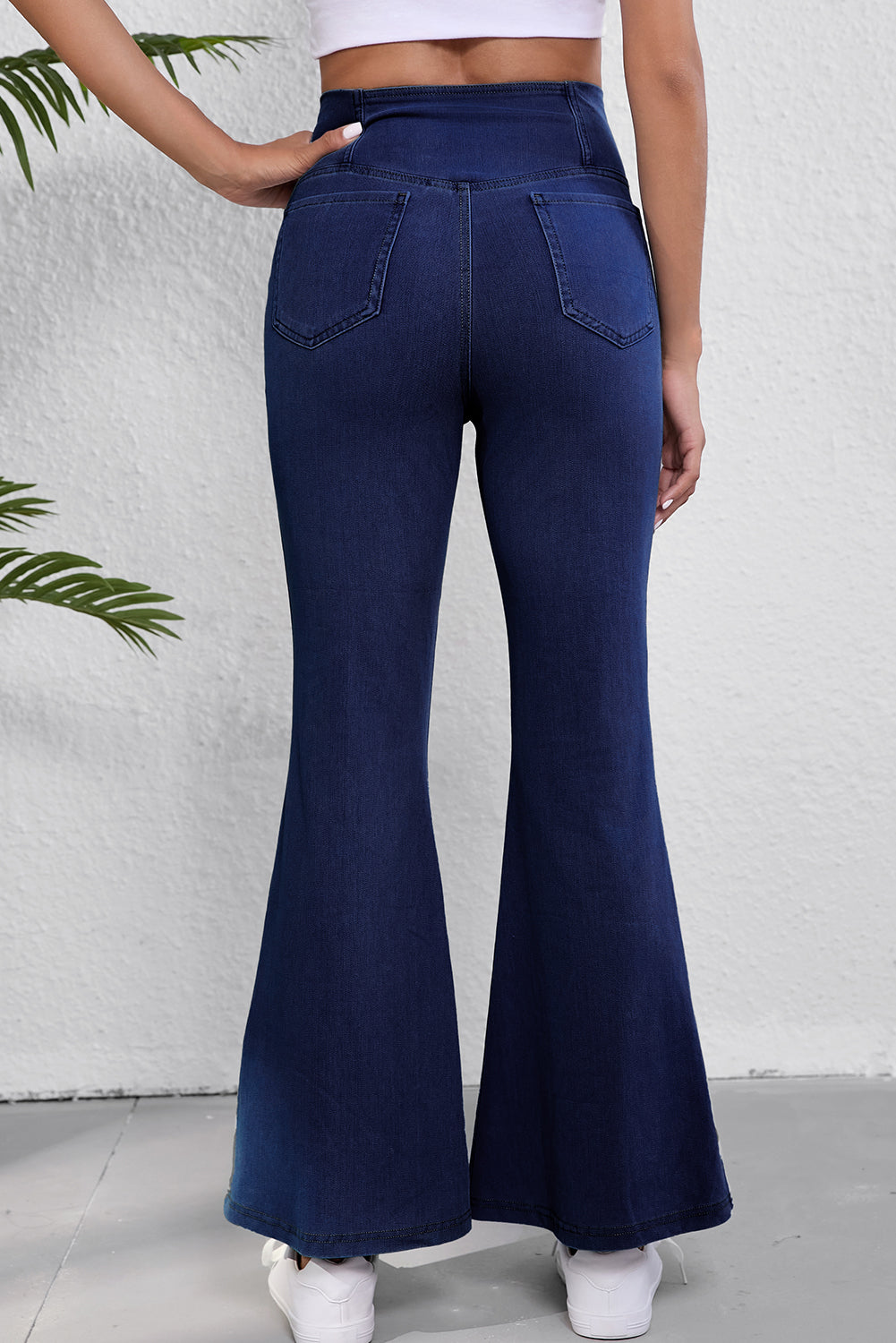 Crossed High Waist Flare Knit Jeans