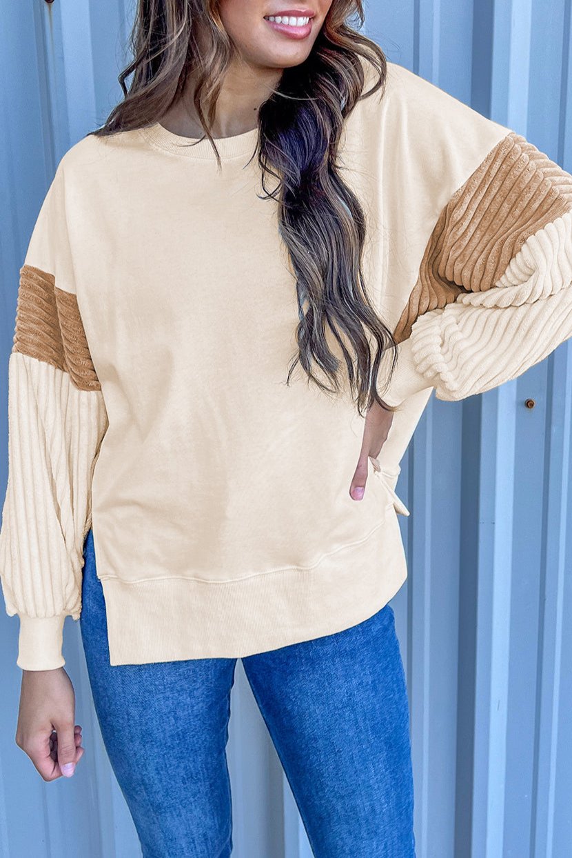 Corduroy Patchwork Long Sleeve Sweatshirt