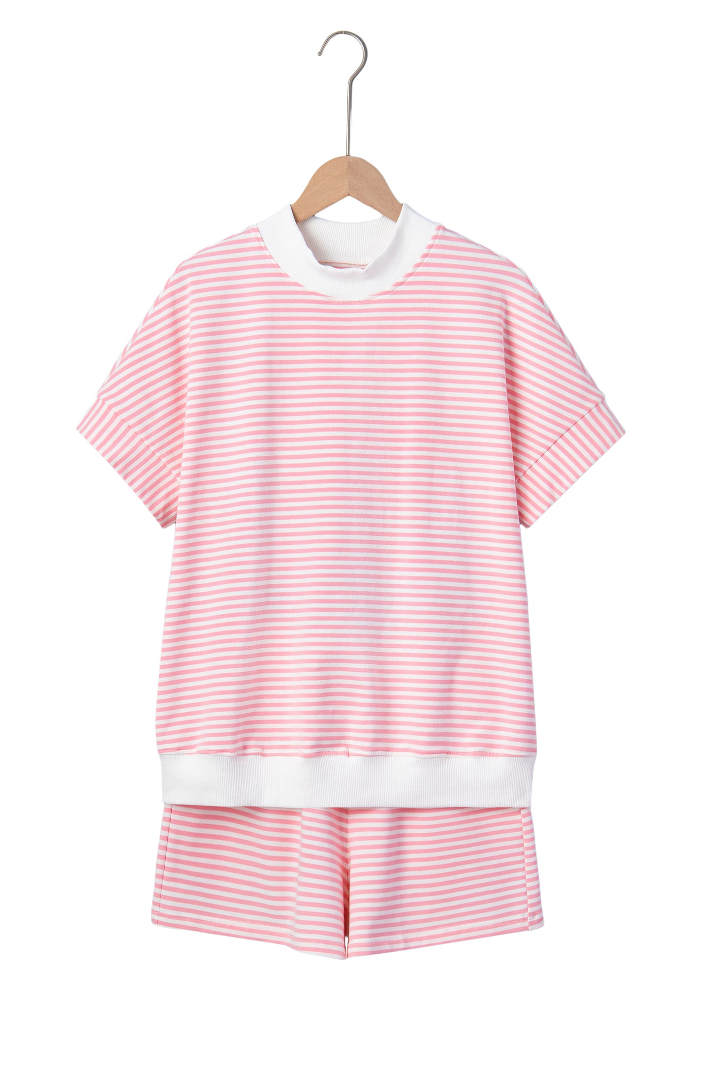 Stripe Contrast Mock Neck Tee & Shorts Set