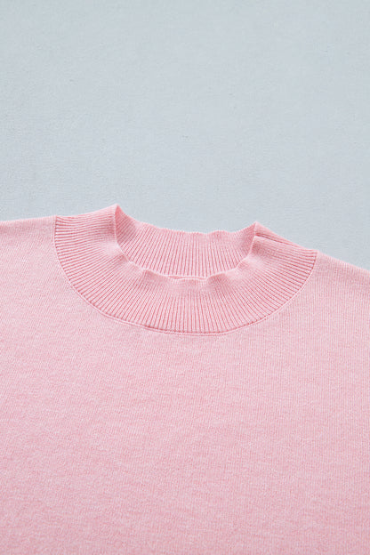Contrast Wavy Trim Short Sleeve Sweater