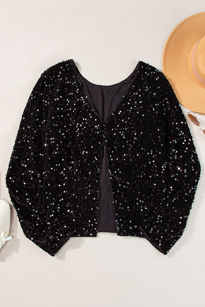 Sequin Open Back Long Sleeve Top