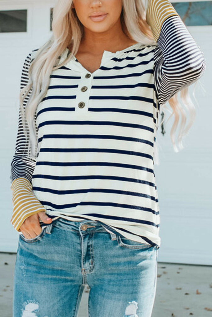 Stripe Long Sleeve Henley Top