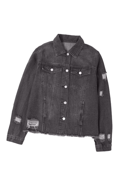 Denim Distressed Raw Hem Jacket