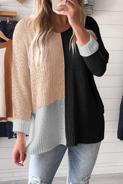 Colorblock Knit V-Neck Sweater