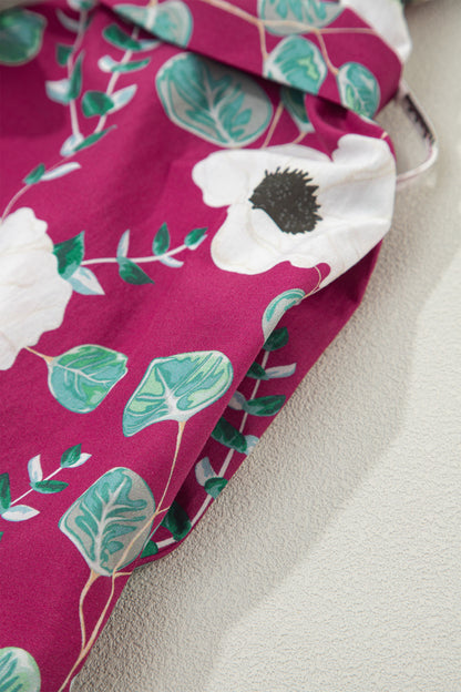 Floral Short Puff Sleeve Belted Mini Dress