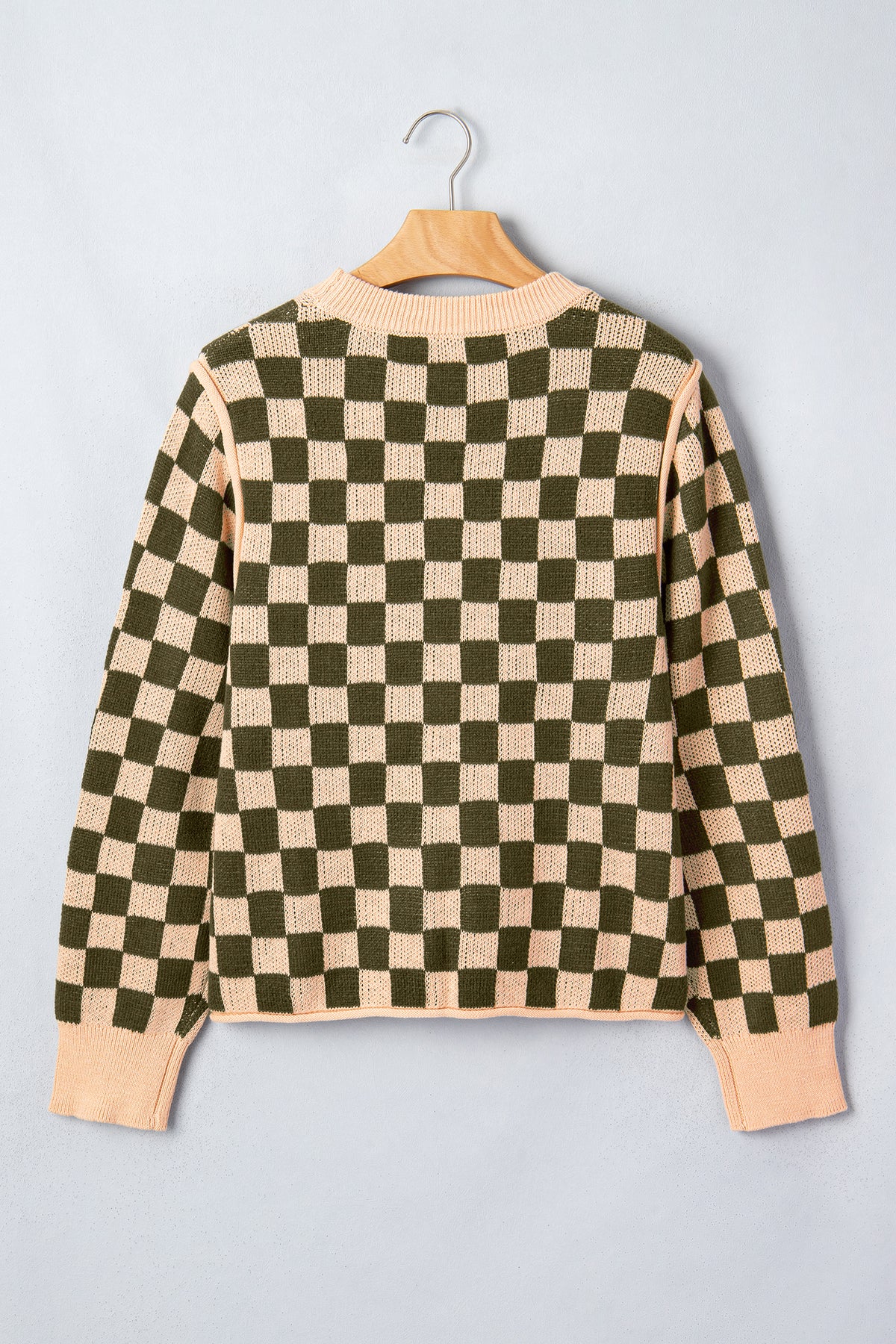 Checker Drop Shoulder Long Sleeve Knit Sweater