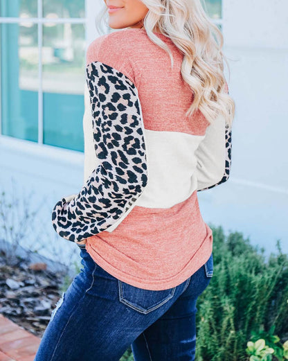 Leopard Colorblock Long Sleeve Top