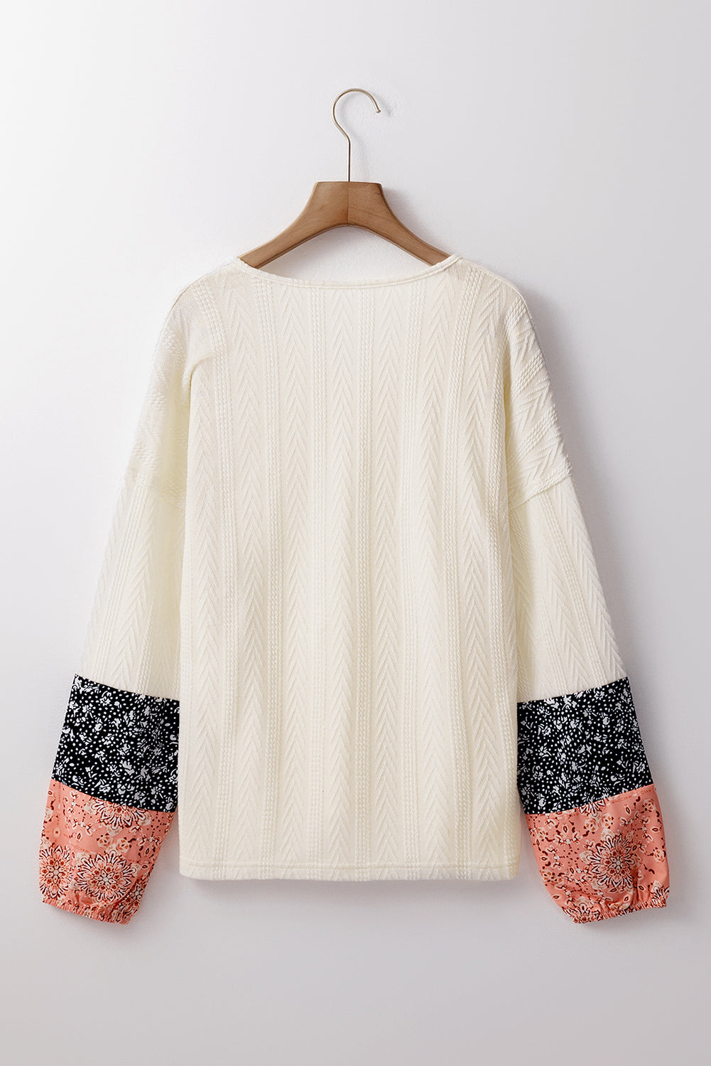 Floral Patchwork Textured Knit V-Neck Blouse