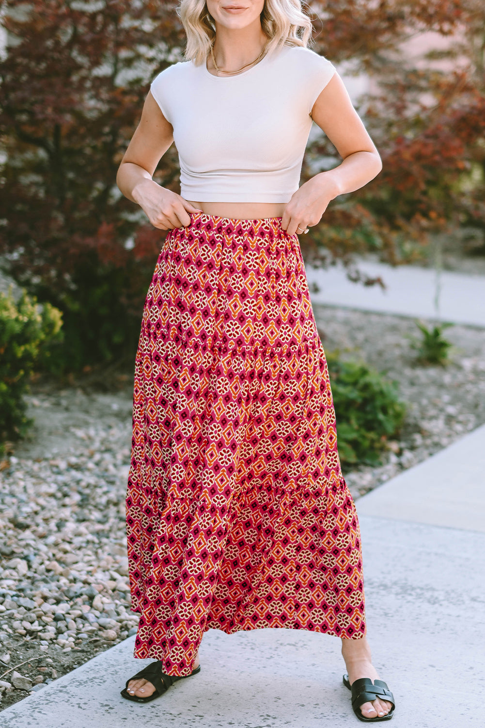 Boho Floral Tiered Maxi Skirt