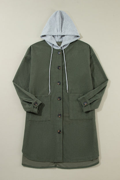 Corduroy Contrast Hood Oversized Shacket