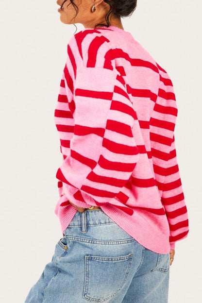 Stripe Bubble Sleeve Crewneck Sweater