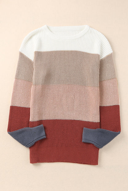 Colorblock Stripe Round Neck Pullover Sweater