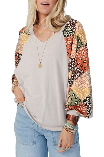 Leopard Colorblock Raglan Sleeve Top