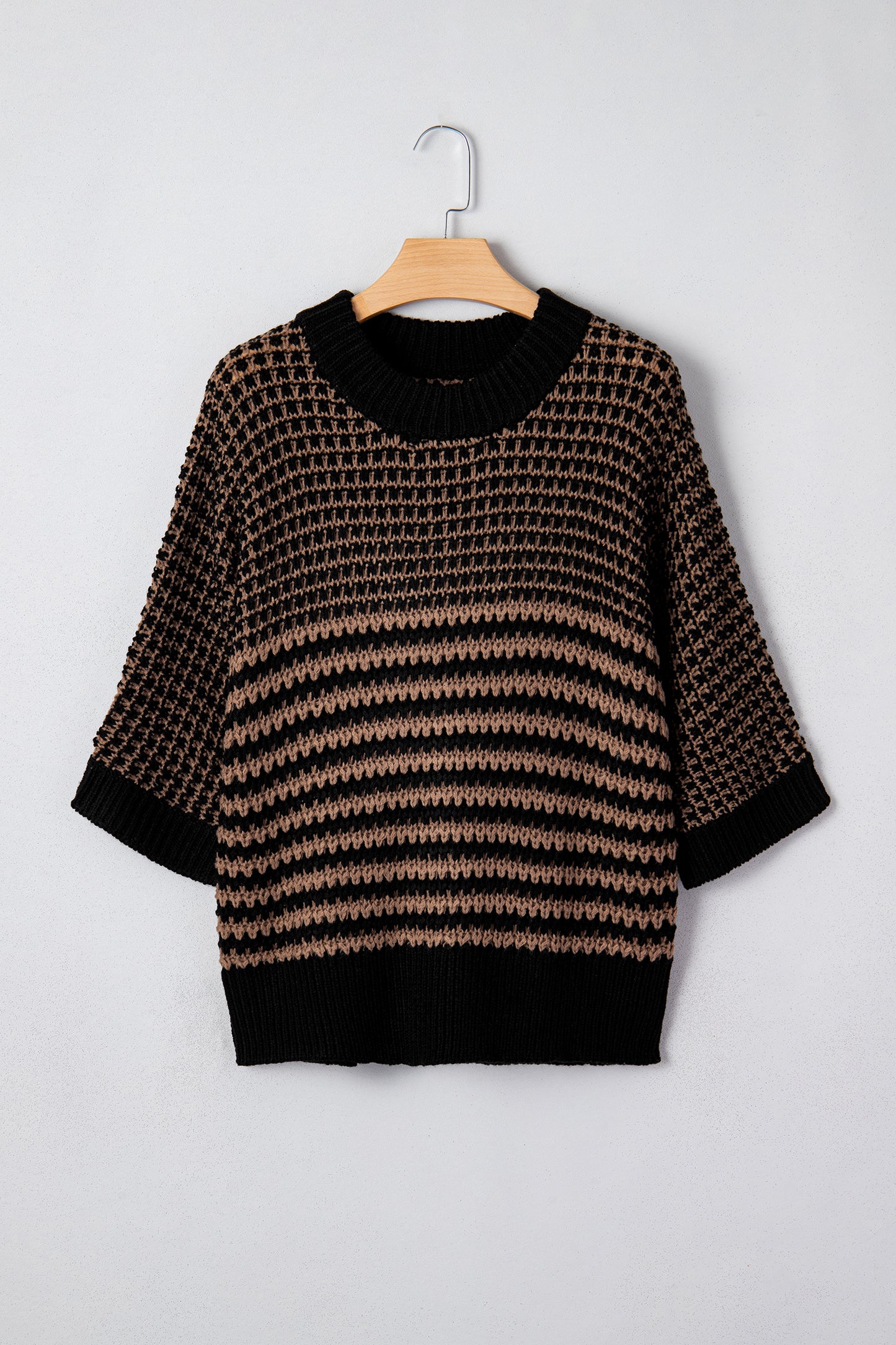 Stripe Draped 3/4 Sleeve Slouchy Sweater