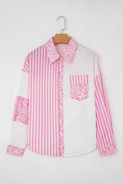 Leopard Stripe Pocketed Long Sleeve Shirt