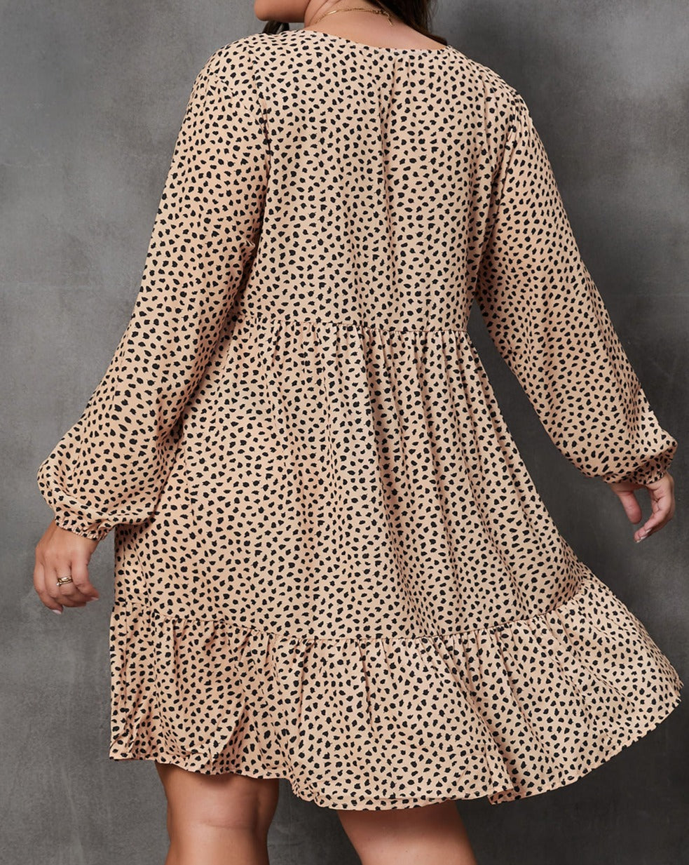 Leopard Tiered Long Sleeve Dress Plus Size