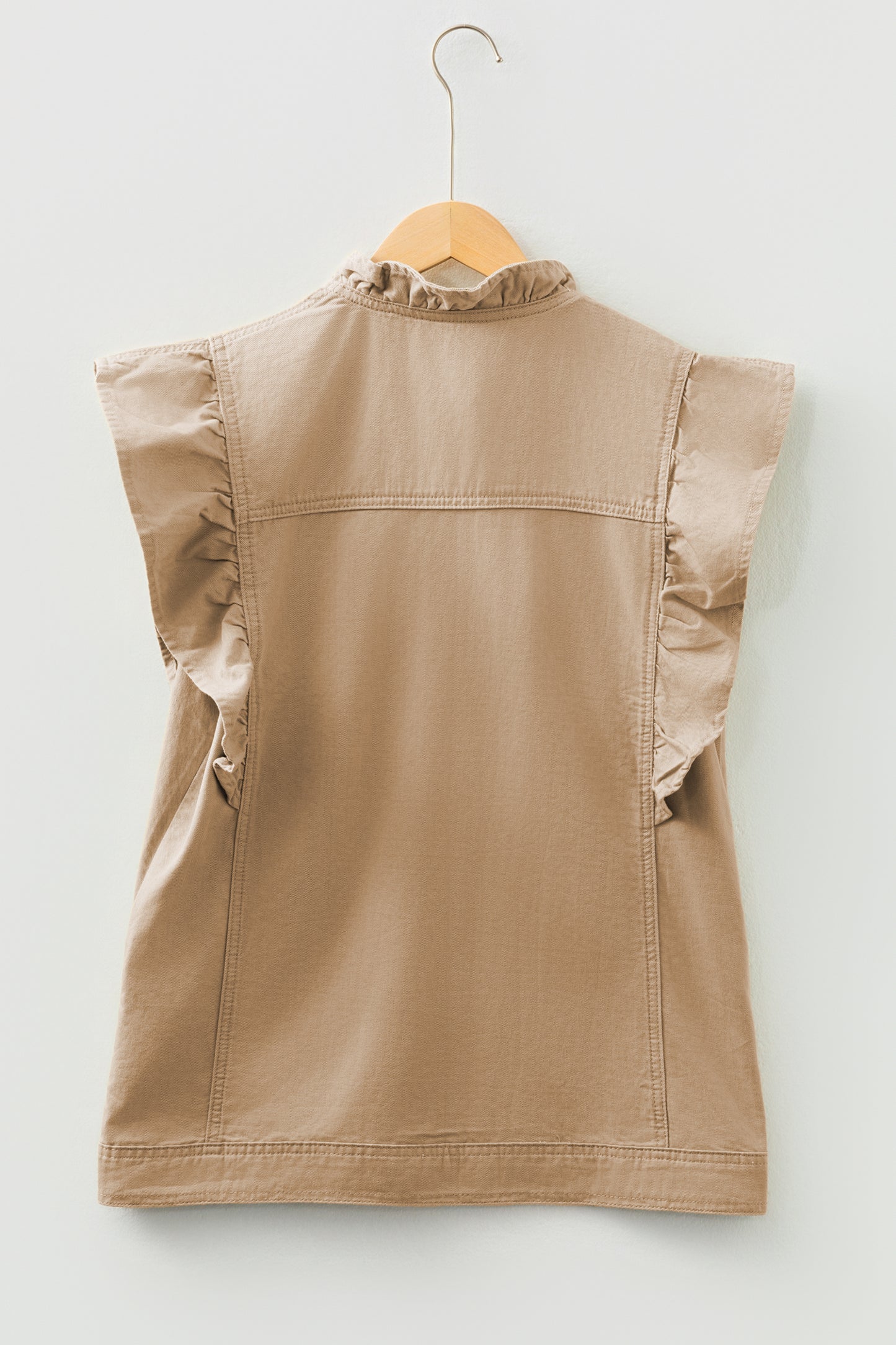 Denim Patchwork Ruffle Sleeve Jacket Vest