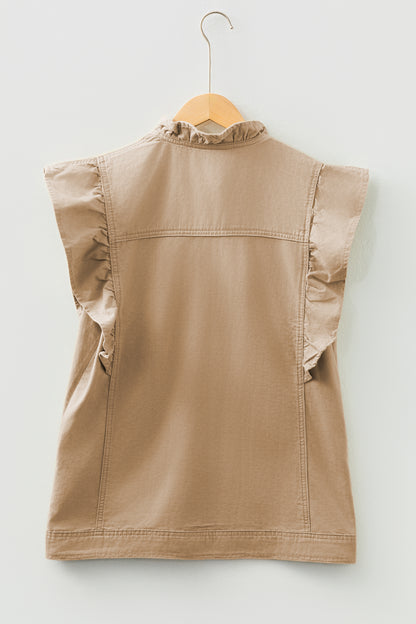 Denim Patchwork Ruffle Sleeve Jacket Vest