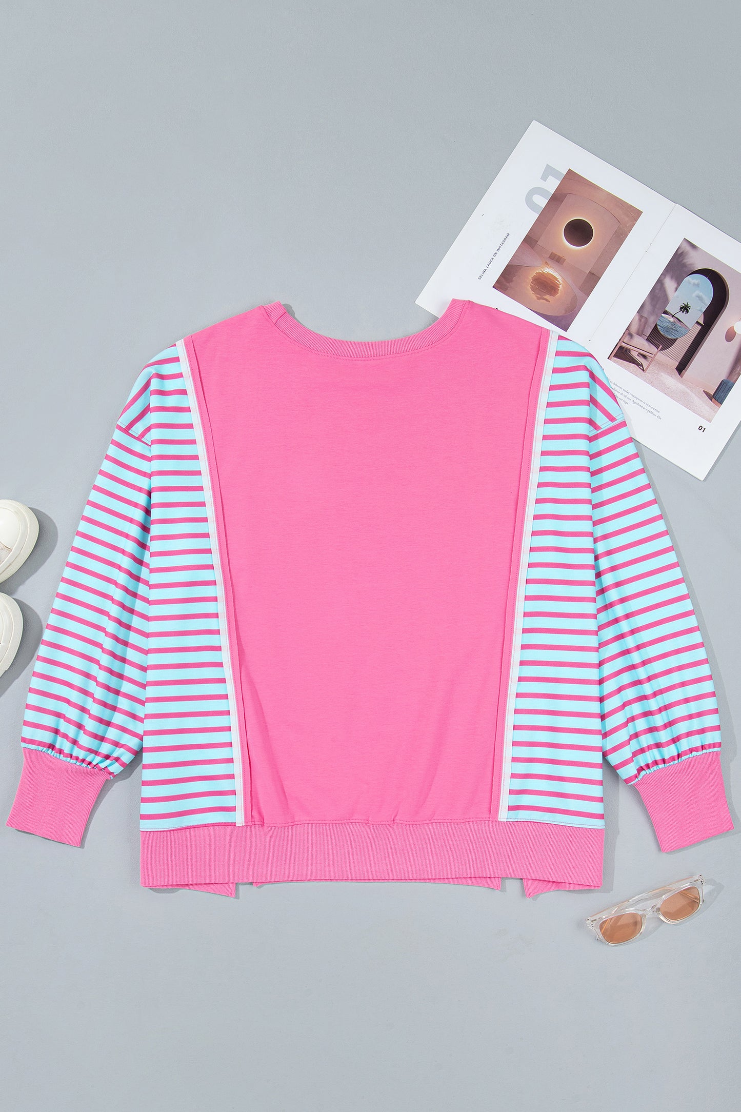 Plus Size Stripe Colorblock Long Sleeve Tunic Sweatshirt
