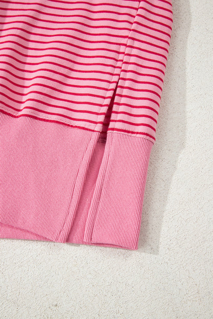 Stripe Thumbhole Drop Shoulder Sleeve Hoodie