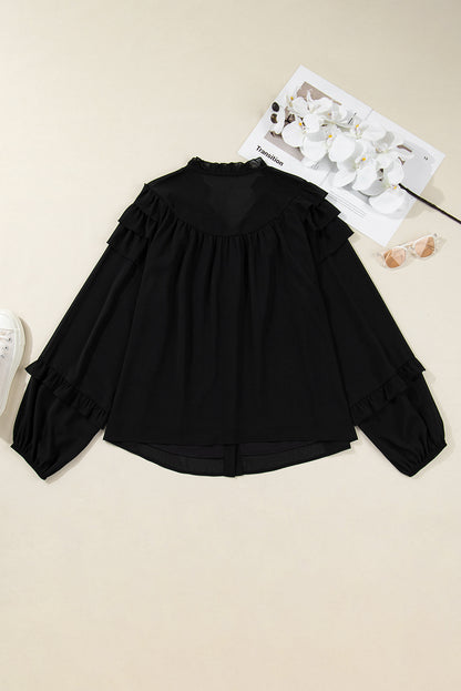 Plus Size Ruffle Balloon Sleeve Chiffon Shirt
