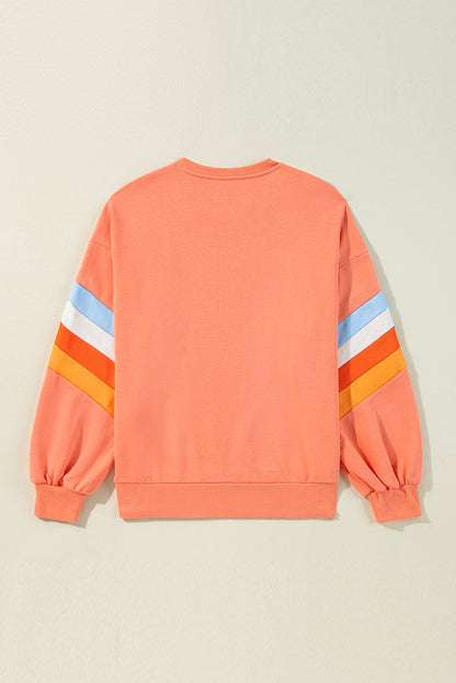 Rainbow Stripe Sleeve Crewneck Sweatshirt