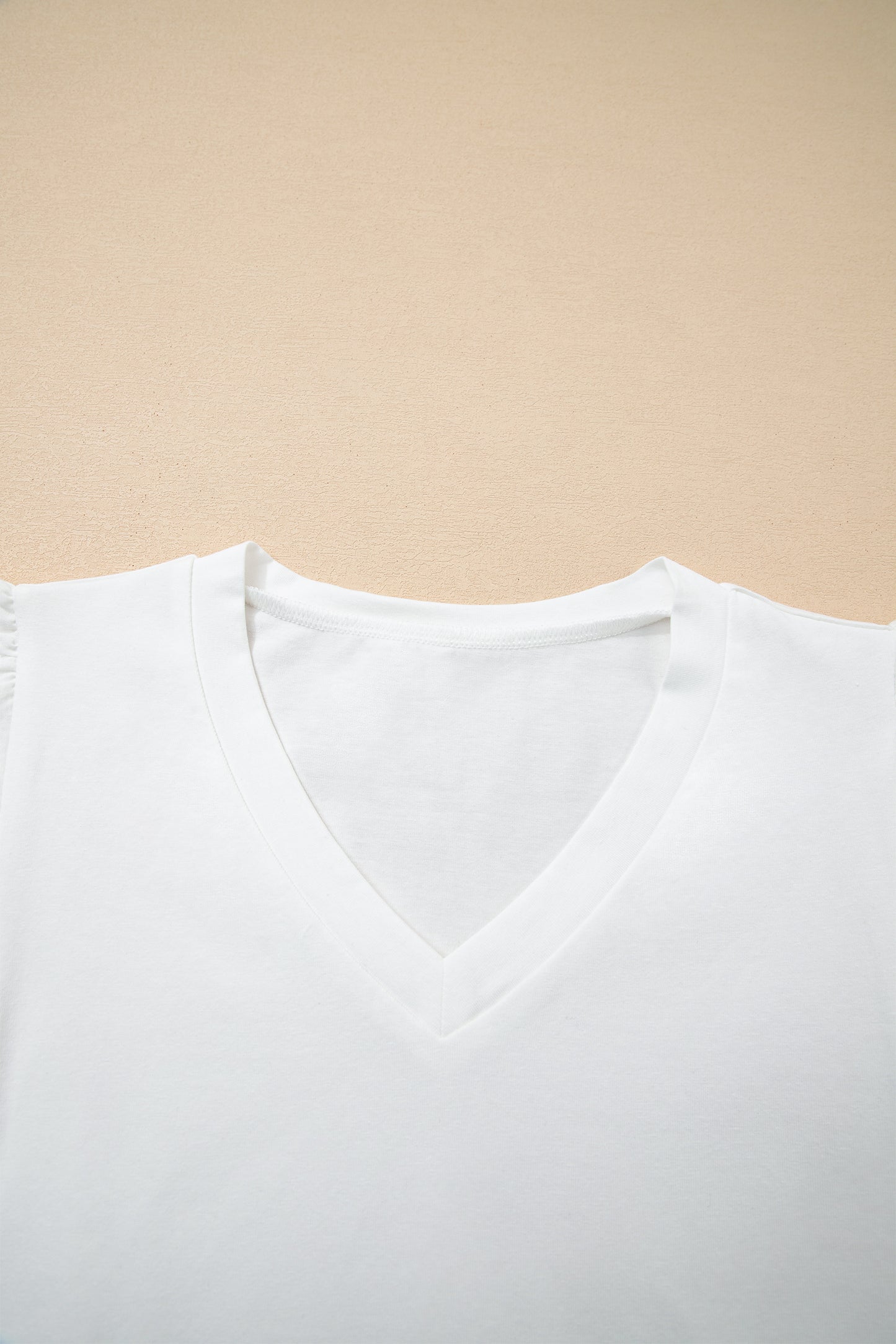 Eyelet Embroidered Flutter Sleeve Patchwork V-Neck Tee