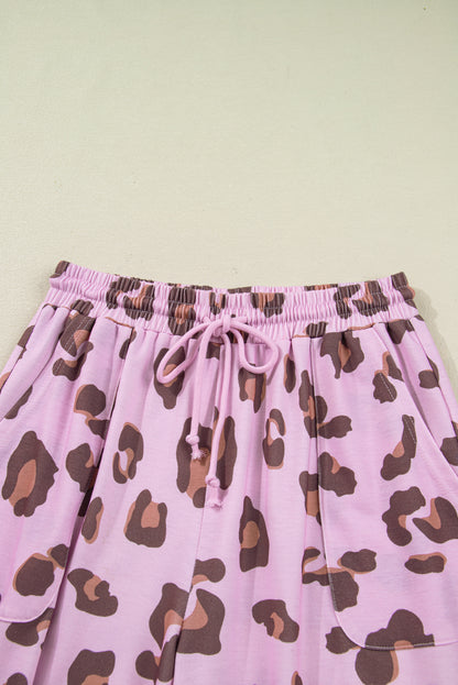 Leopard Drawstring High Waist Pocketed Pants