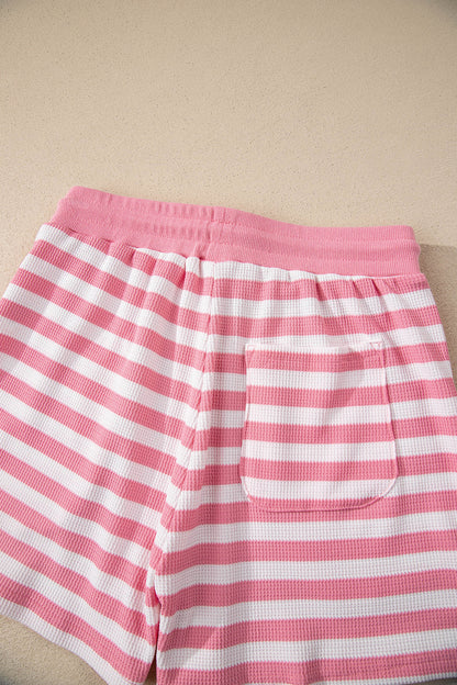 Stripe Puff Sleeve T-Shirt & Drawstring Shorts Set