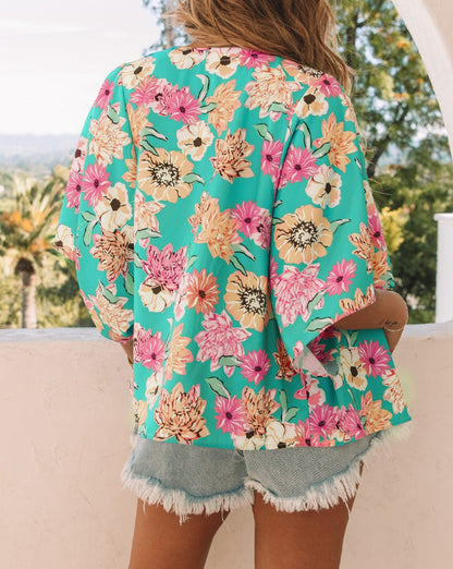 Floral Short Sleeve Cropped Kimono