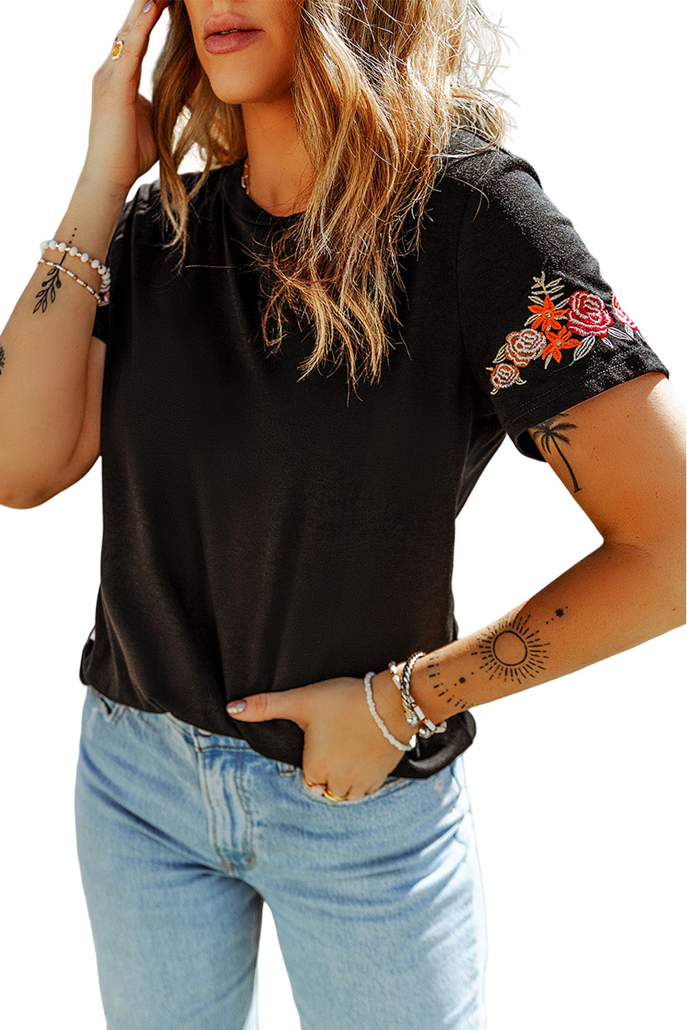 Floral Embroidered Short Sleeve T-Shirt