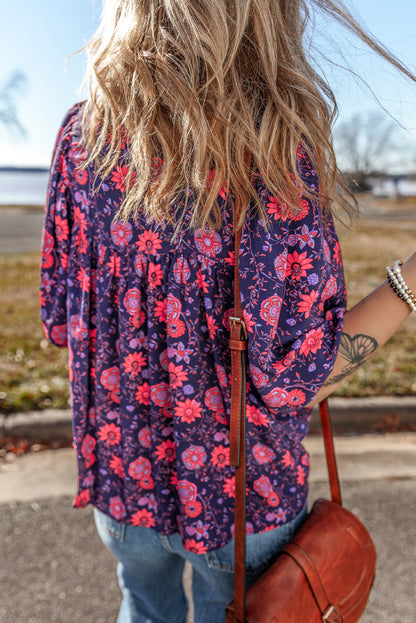 Floral 3/4 Puff Sleeve Blouse