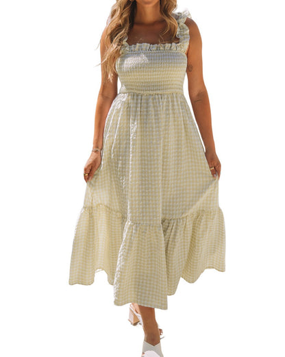 Gingham Plaid Ruffle Maxi Dress