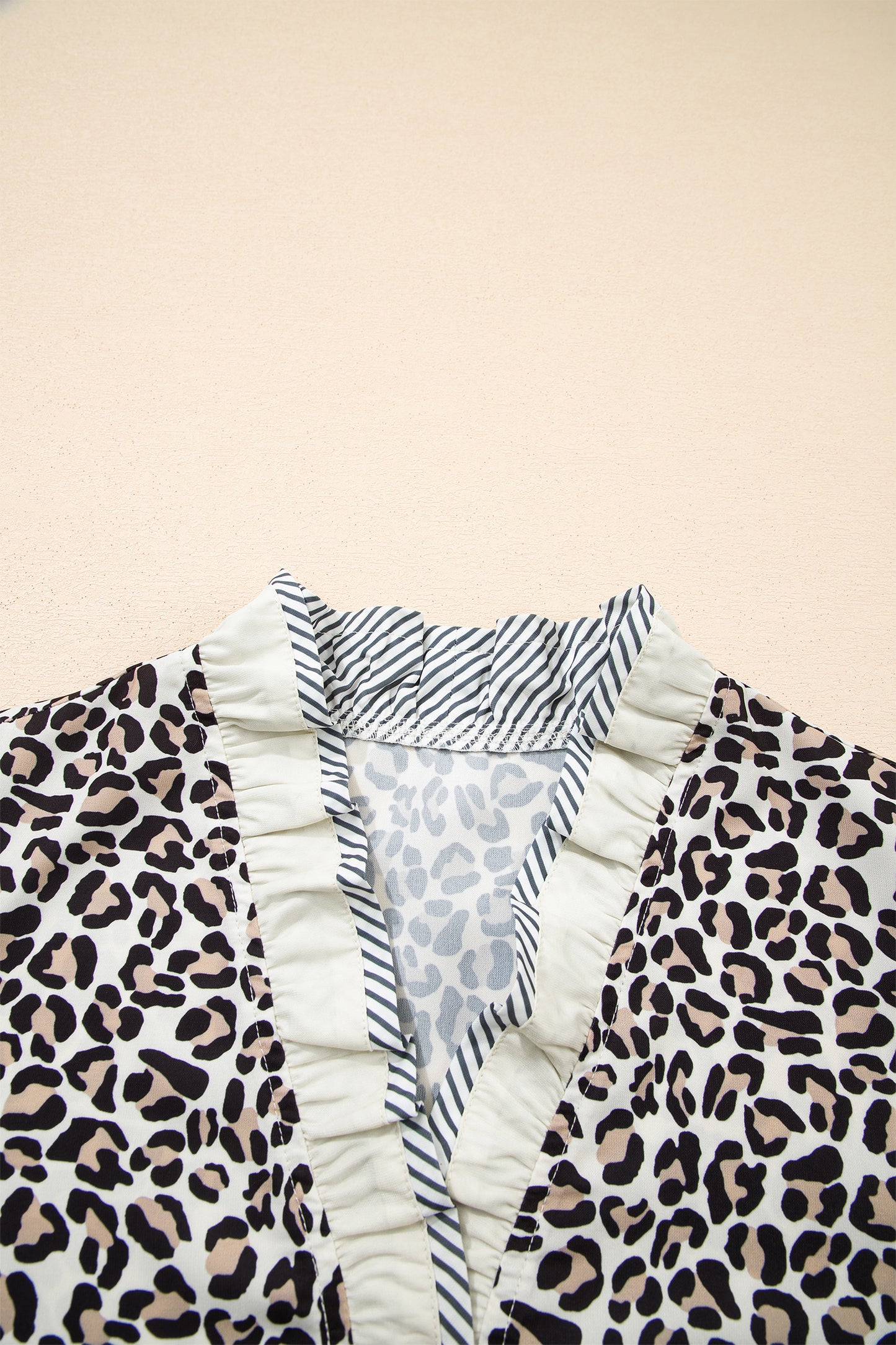 Leopard Colorblock Stripe V-Neck Short Sleeve Blouse