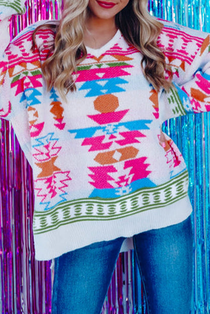 Aztec V-Neck Oversized Sweater