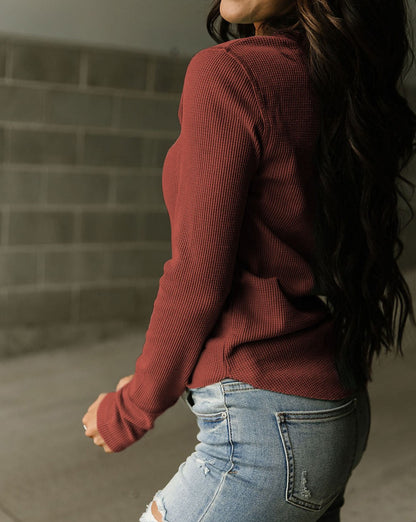 Waffle Henley Long Sleeve Top