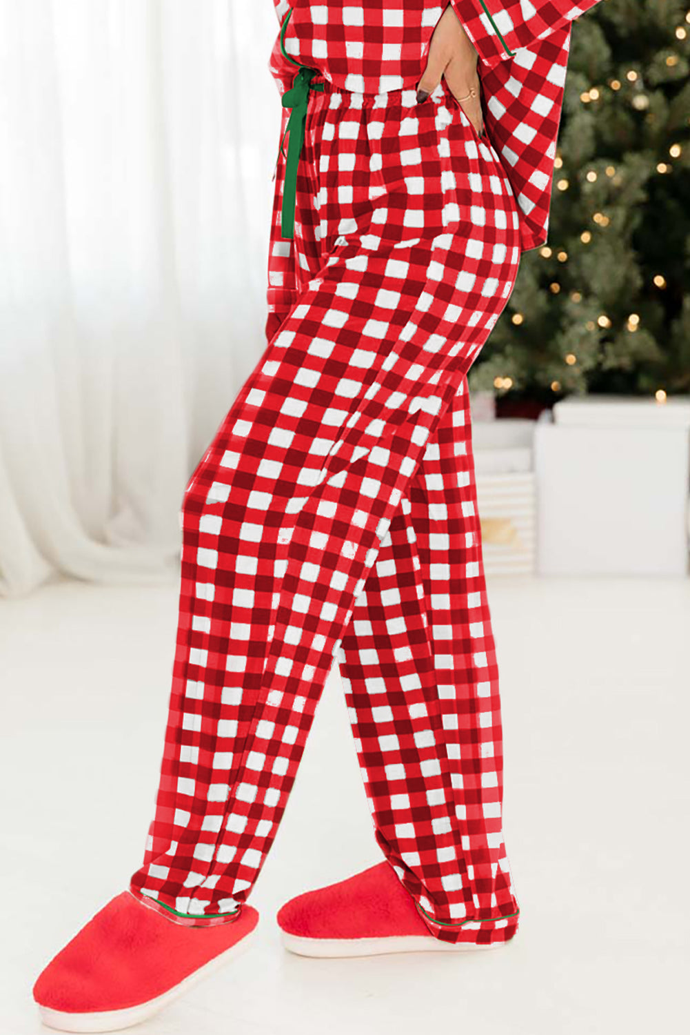 Plaid Shirt and Pants Pajama Set